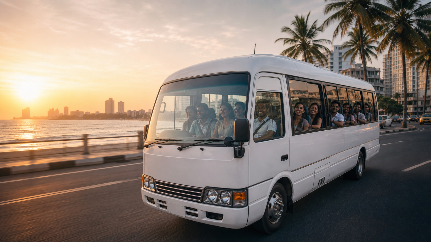 Coach leaving Colombo at dawn