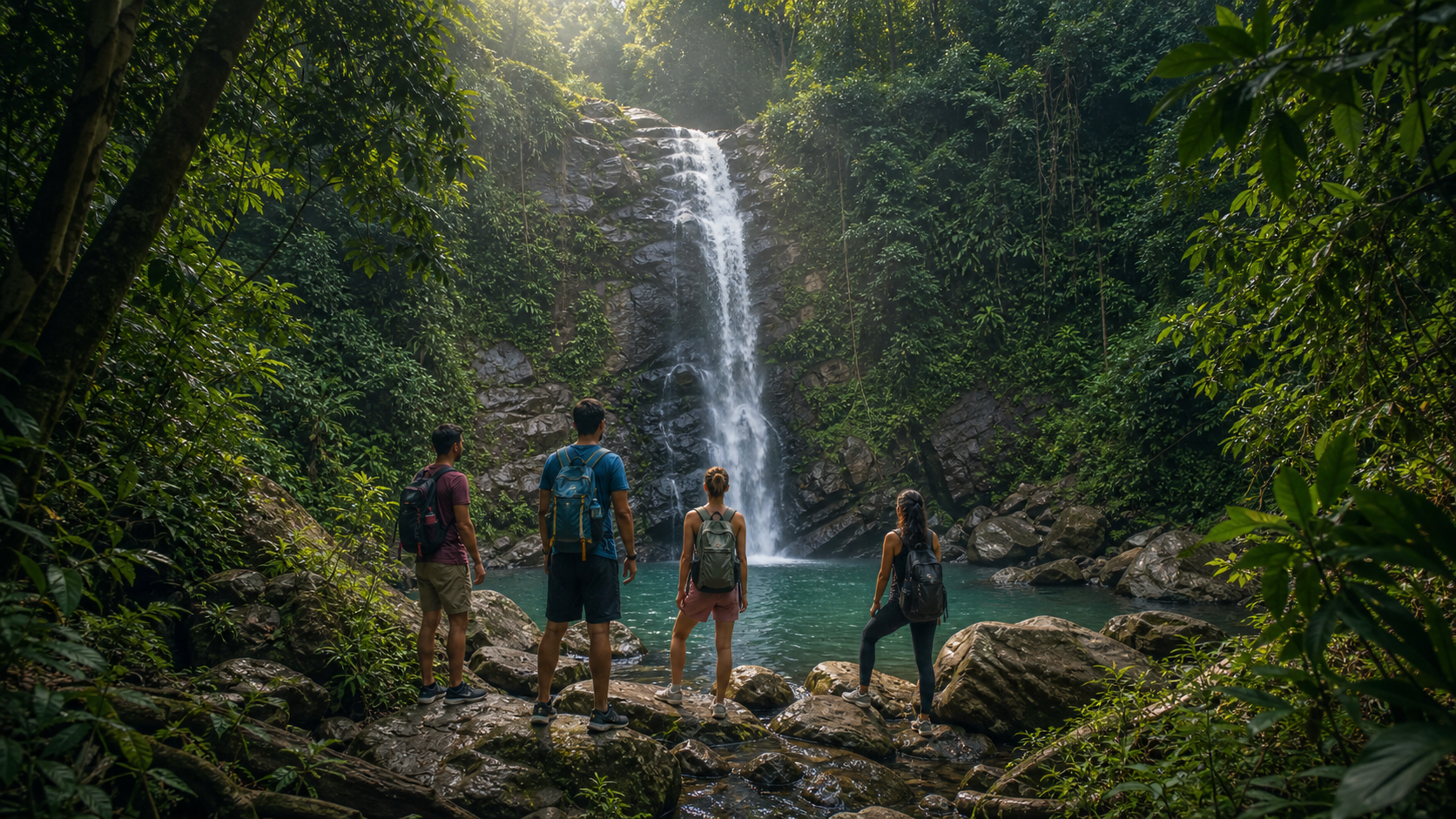 Hidden waterfall adventure after a hike